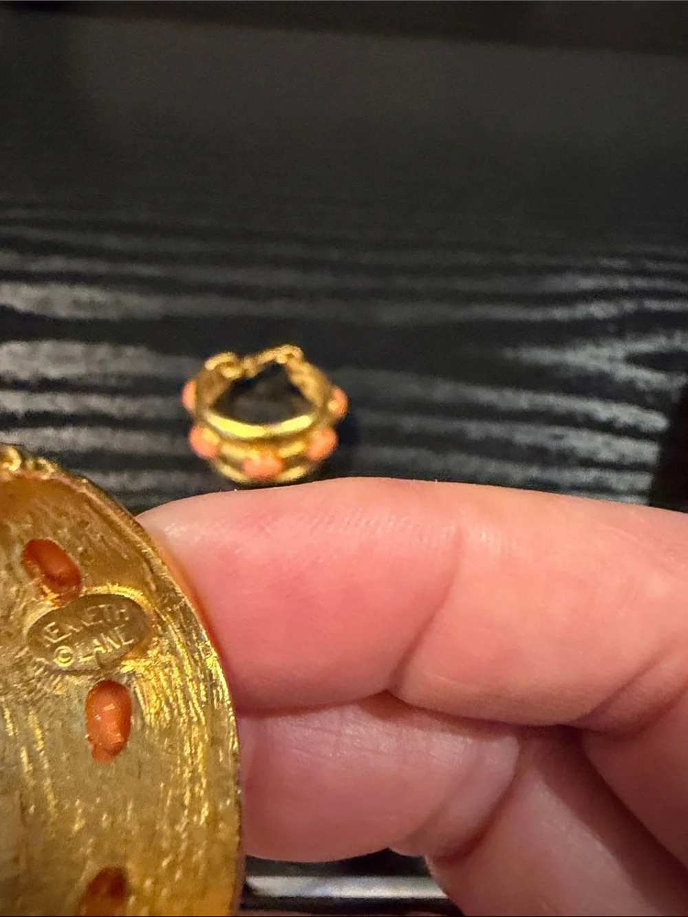 Kenneth Jay Lane Gold-Tone Hoop Earrings with Coral Accents - Picture 2 of 3